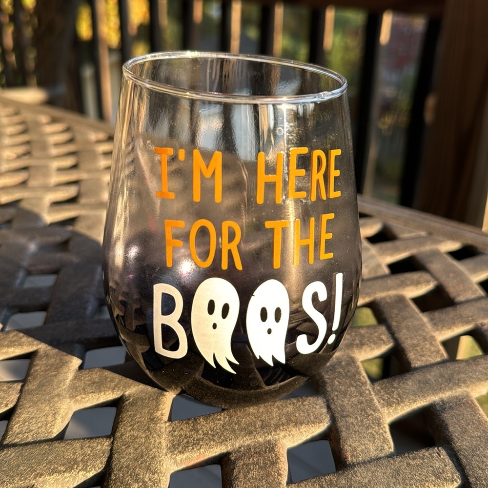 NEW Halloween stemless wine glass “I’m Here for the Boos!”
